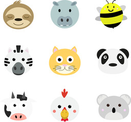 set of cute animals - Round animals. Vector.