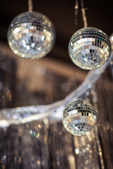 new year and christmas decor silver and disco balls