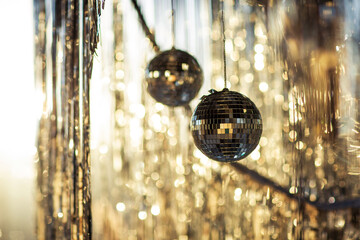 new year and christmas decor silver and disco balls