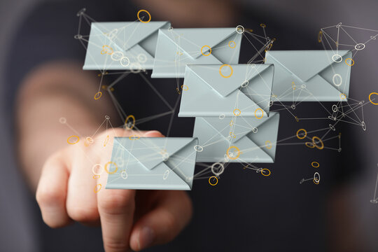 3D rendering flying email icon and web flying