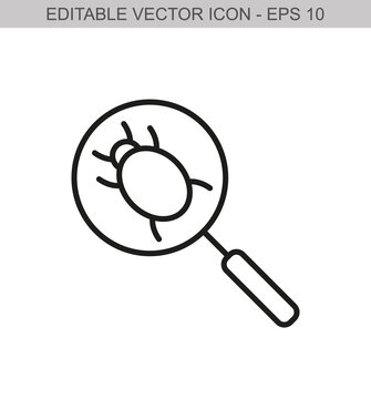 Scanning virus concept. Editable stroke line icon. Vector illustration