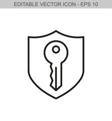 Security concept with a key sign. Editable stroke line icon. Vector illustration