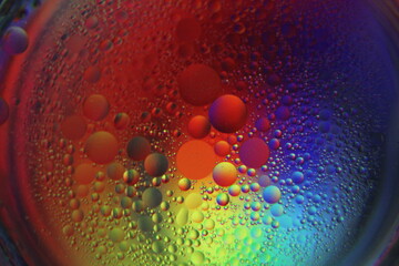 Close view of oil bubble. Macro of colorful oil bubble. Beautiful background of oil bubble. 