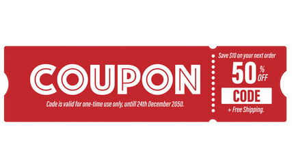Gift voucher with coupon code vector, Discount offer of 50% graphic promo code.