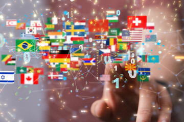 World map with all states and their flags,3d render.