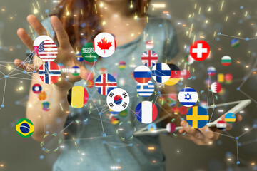 Global communication, international messaging and translation concept
