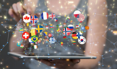 Global communication, international messaging and translation concept