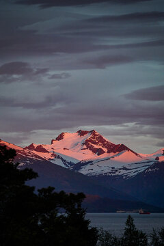 Evening light hitting the tops of the Sunnm&oslash;re Alps, Norway