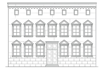 Drawing of tenement building - black and white illustration