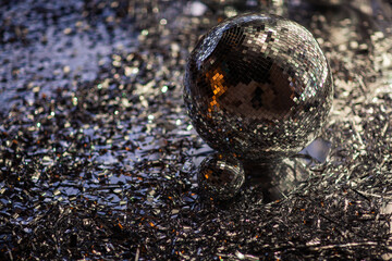 new year and christmas decor silver and disco balls