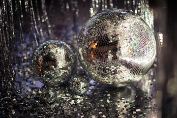 new year and christmas decor silver and disco balls