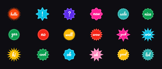 Set of Trendy Patches with Phrases. Vector Logo Elements. Cool Comic Shapes.