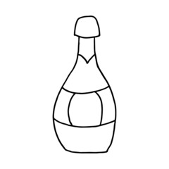 Festive champagne bottle in doodle style. Hand drawn illustration.