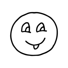 Joyful smiley showing tongue in doodle style. Hand drawn illustration.