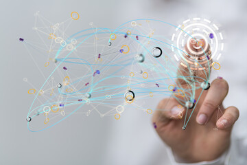 network holding in hand 3d connection data