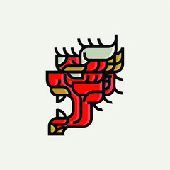 Playful, Modern, Flat, Geometric Red Japanese Oni Demon Icon Logo Mascot Vector Illustration