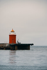 Molja lighthouse in the mist, &Aring;lesund, Norway
