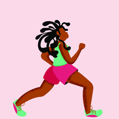 Plus sized black woman jogging 