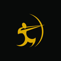 Modern, Minimalist Gold Colored Archery Sport Logo Vector Silhouette Illustration