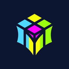 Colorful, Playful, Smart, Modern, Rubik's Cube Vector Logo Icon Illustration