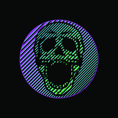 Colorful, Playful, Abstract, Modern, Round Shaped Cyberpunk Skull Face Line Art Illustration