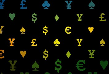 Dark purple vector cover with symbols of gamble.