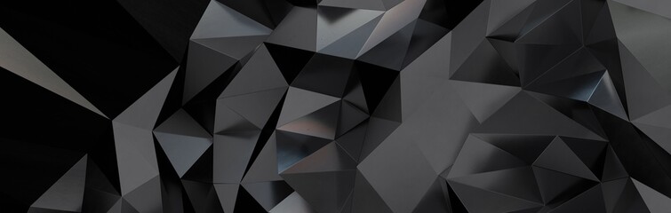 3d render, abstract black crystal background, faceted texture, macro panorama, wide panoramic...