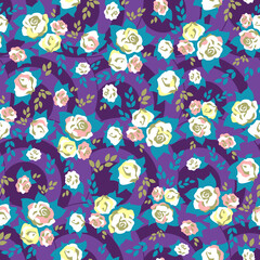 White roses on a purple background. Silhouette. Contrasting juicy colors. Seamless pattern. jpeg