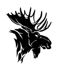 Moose Head Tattoo Style Silhouette, Animal Illustration