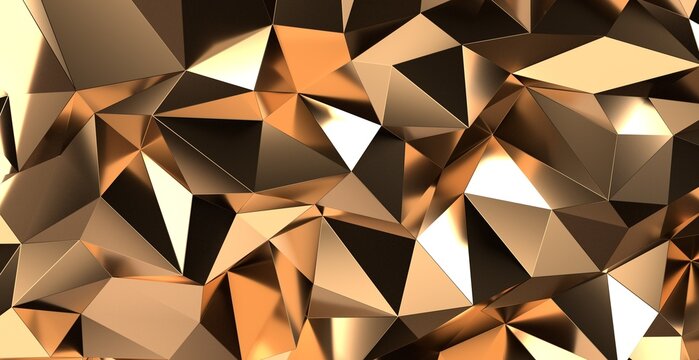 Abstract 3D render illustration,Surface gold crystal geometric triangle and Polygonal shapes template