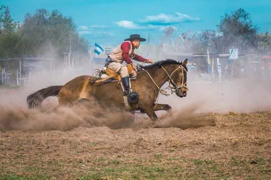 Argentine Gaucho In Creole Skill Games In Patagonia Argentina.