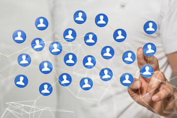 Businessman using data network with his fingers