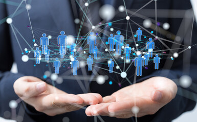 Businessman using data network with his fingers