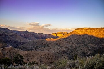 Sunset in the Salt River Canyon located in Arizona, on the San Carlos Apache & White Mountain...
