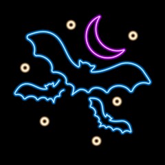 Bat neon sign, modern glowing banner design, colorful modern design trend on black background. Vector illustration.