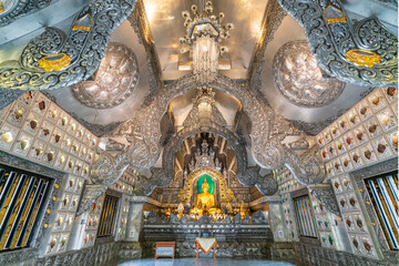 CHIANG MAI, THAILAND - Octover 19, 2020 : Interior of Wat Sri Suphan, the beautiful silver temple, in Chiang Mai, Thailand.