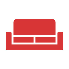 Sofa vector icon. Red symbol