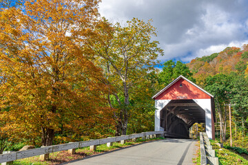 covered bridge in the fall