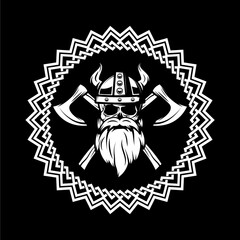 Black And White Skull Viking Symbol T-shirt Design Illustration