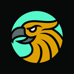 Monochrome Rounded Shaped Eagle Line Vector Illustration.eps, Flat Rounded Golden Eagle Head Mascot Logo Vector Illustration