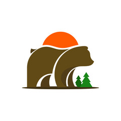 Authentic, Modern, Flat, Vintage Colored Brown Bear Brand Identity Logo Template Illustration