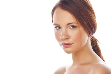 Naklejka premium spa picture attractive lady young red hair isolated on white background