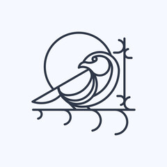 Monochrome. Luxury Bird And Moon Geometric Line Brand Identity Illustration