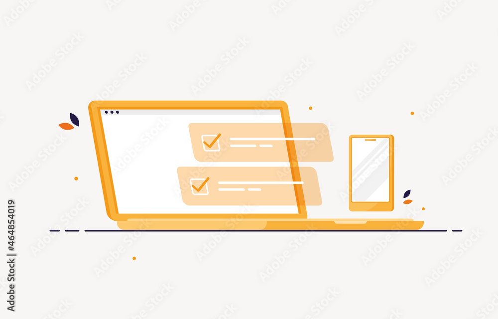 Poster computer laptop and phone with completed task list