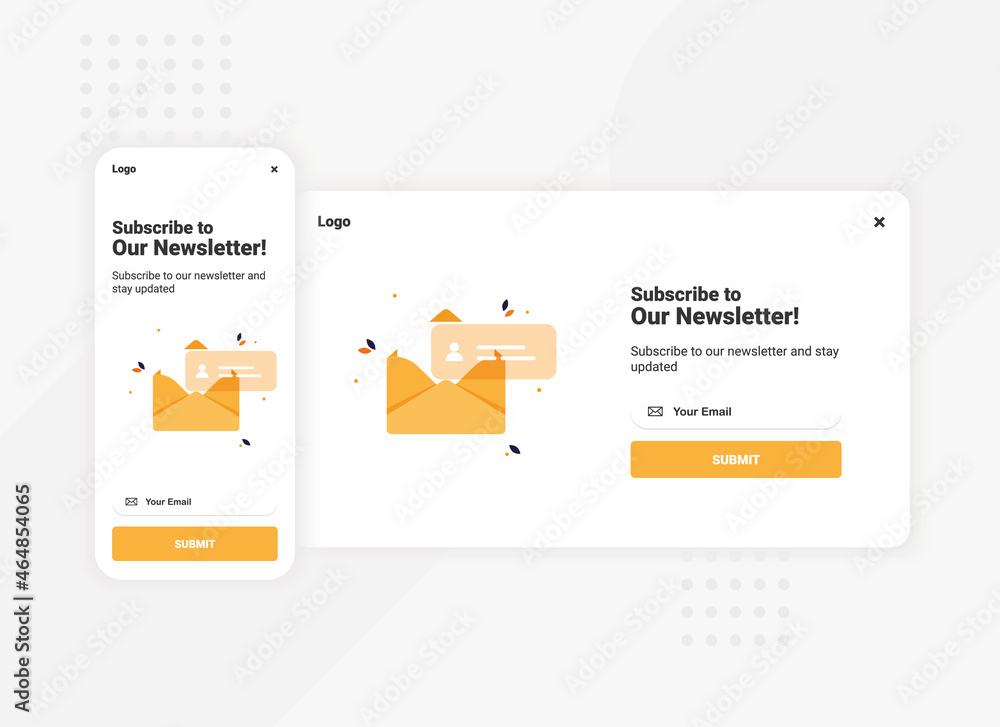 Poster subscription to newsletter pop up banner template for mobile and desktop version