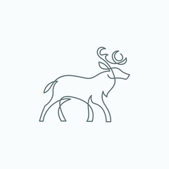  Grey Colored, Continuous Line Forest Deer Tattoo Drawing Vactor 