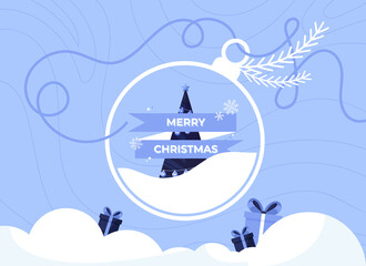 Naklejka premium Merry Christmas background with Christmas ball. Celebration poster in flat design