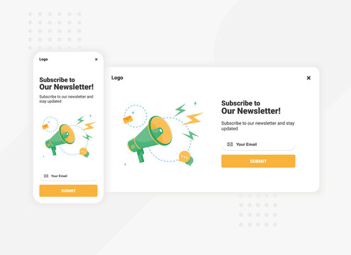 Subscription To Newsletter Pop Up Banner Template For Mobile And Desktop Version