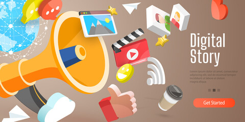 3D Vector Conceptual Illustration of Digital Story, Creating Creative and Quality Commercial Content