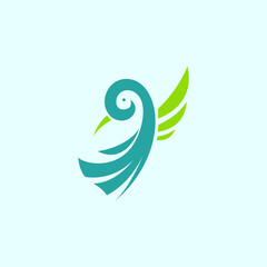 Abstract, Minimalist, Modern, Green Colored Bird Flying Logo Template.